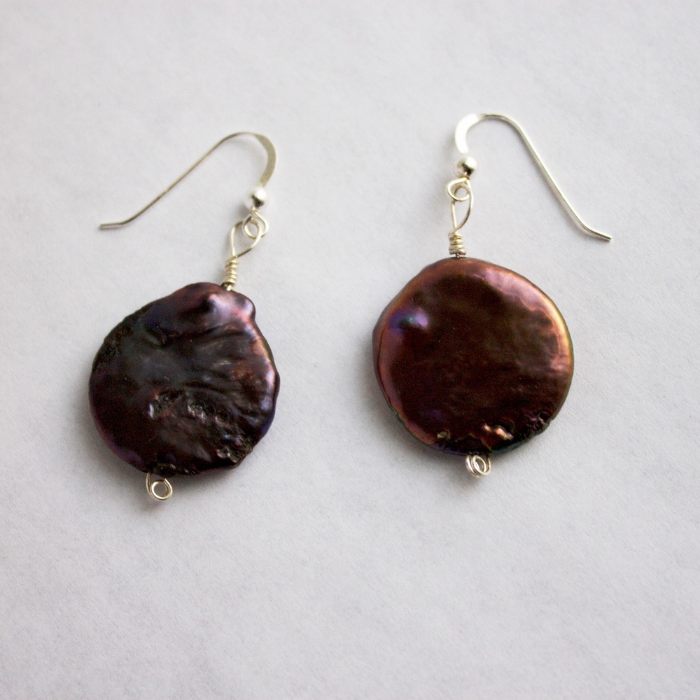 Sterling Silver Black Pearl Drop Earrings